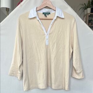 Lauren Ralph Lauren Butter yellow Top with White Collar VTG 100% cotton